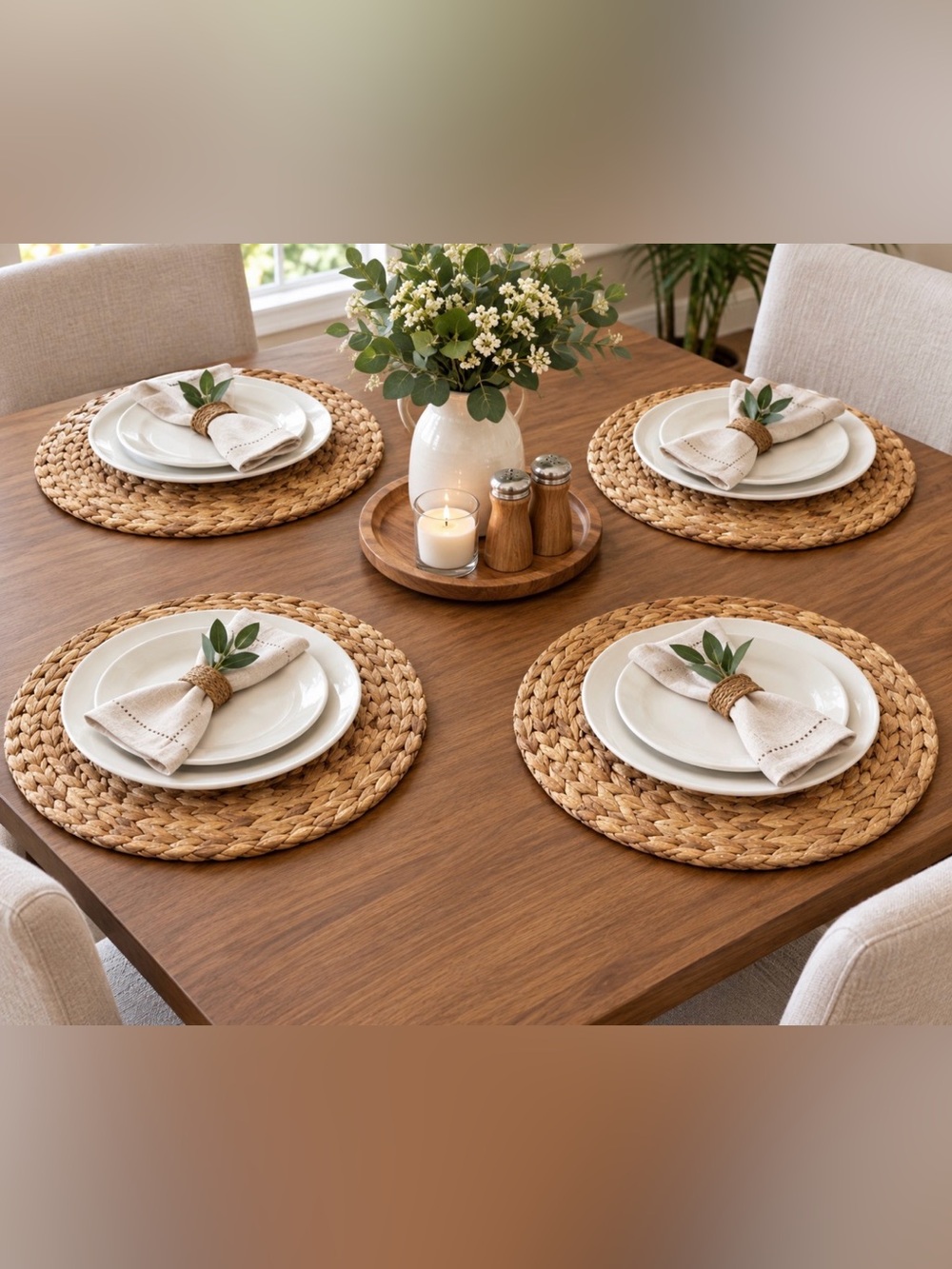 Natural Woven Round Placemats – Brown Rustic Dining Set (Brand: )